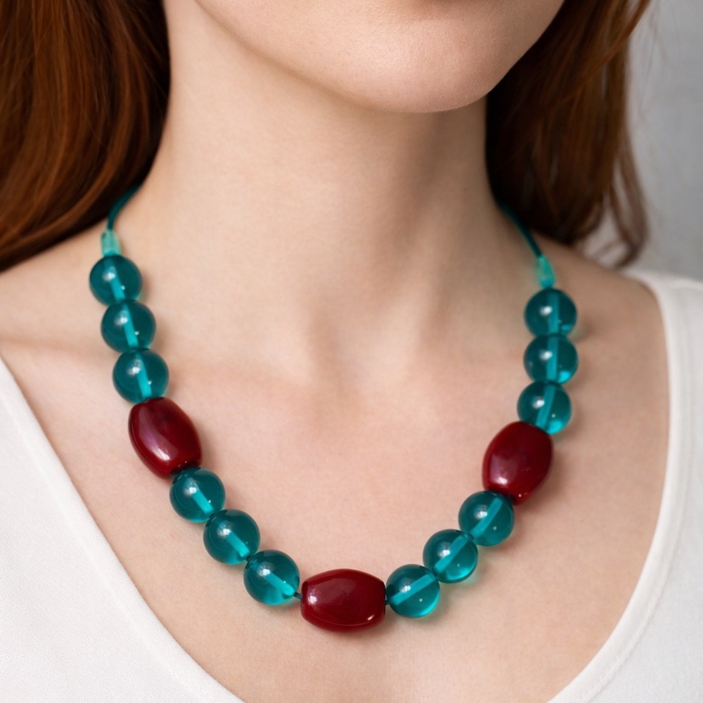 Elegant Teal and brown Beaded Necklace, 18” New, hand made